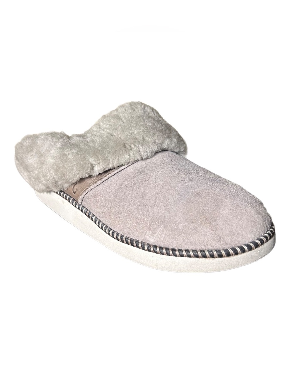 Olukai Slippers Size 8 Ku'i Cozy Shearling Lined Slip On Fog Mist Gray
